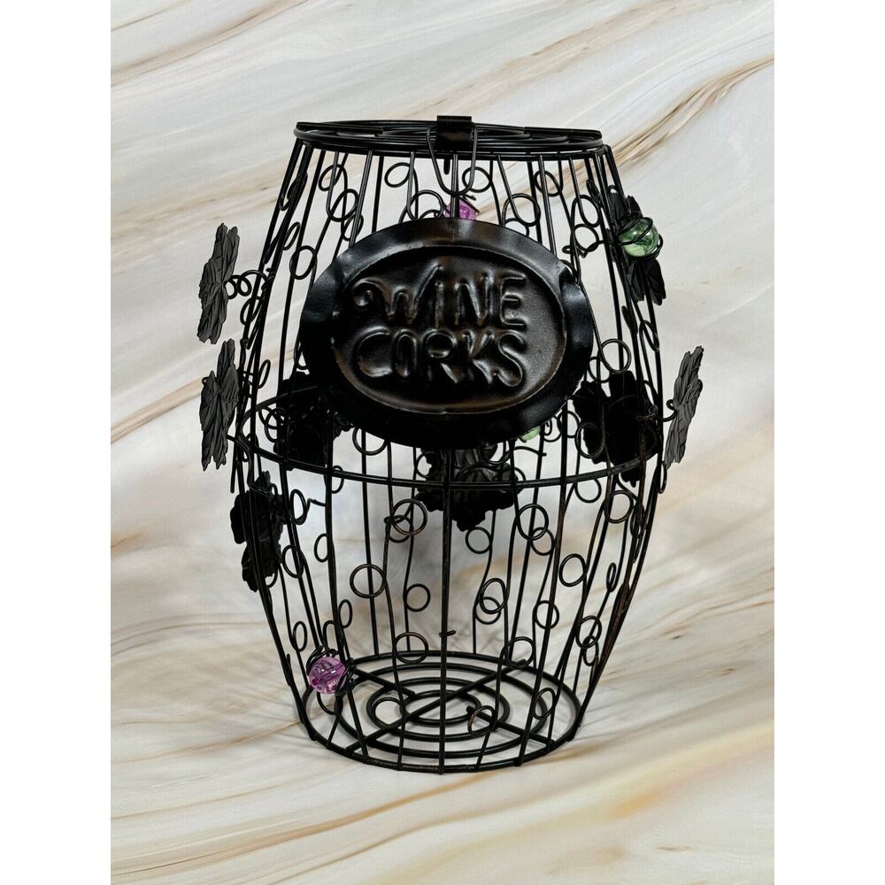 Metal Wine Cork Barrel‎ Decorative Holder Glass Beads Sturdy 6.5 x 6.5 x 9.5